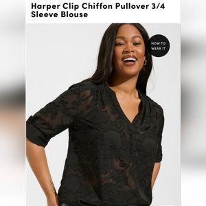 Harper Clip Chiffon Pullover 3/4 Sleeve Blouse Torris size 0